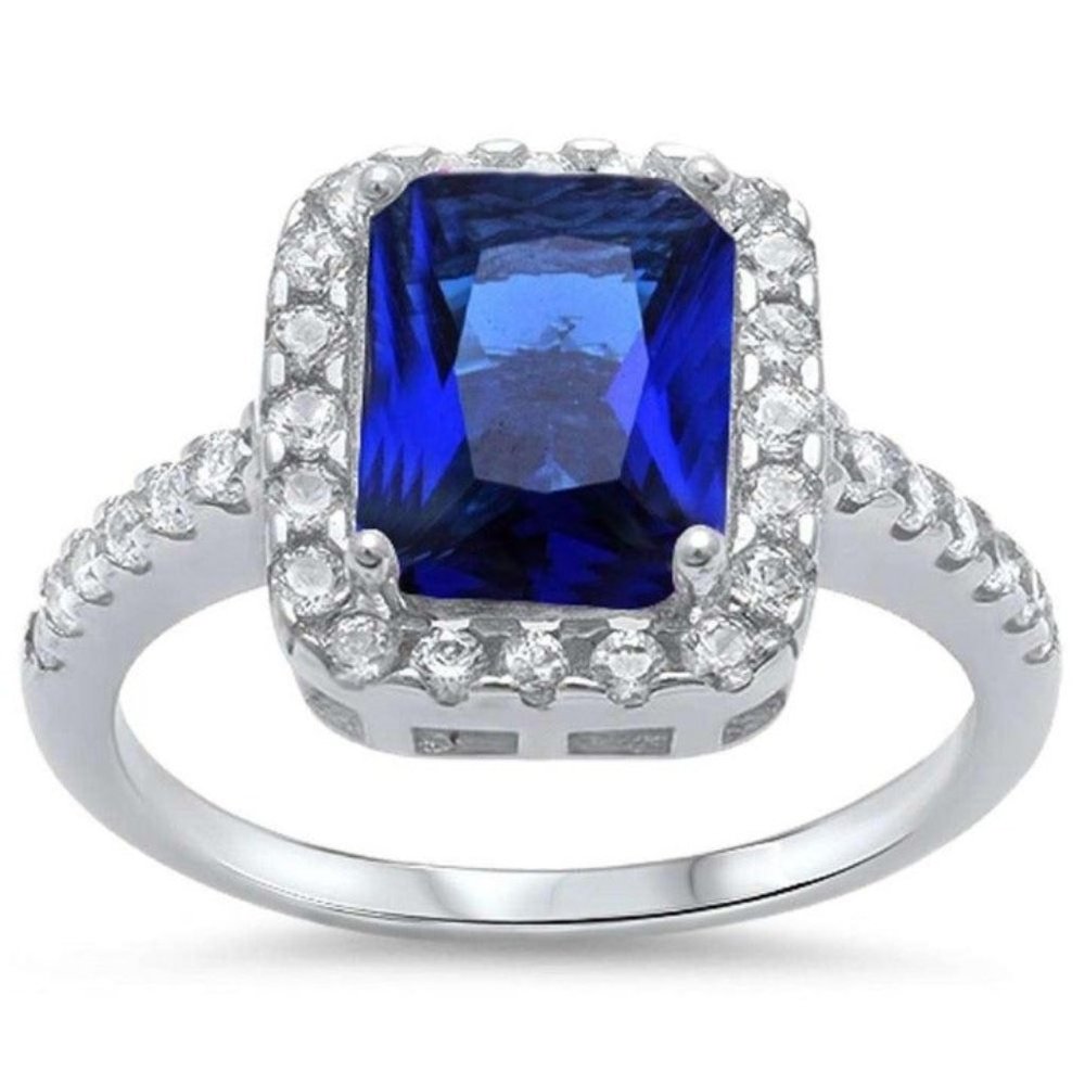 925 Sterling Silver CZ Sapphire Ring
